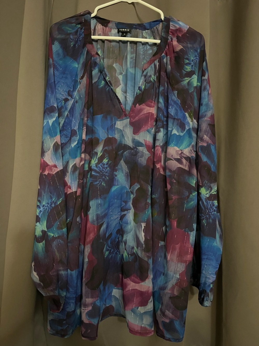 Torrid Multicolor Floral V-Neck Tunic with Blue and Purple Hues